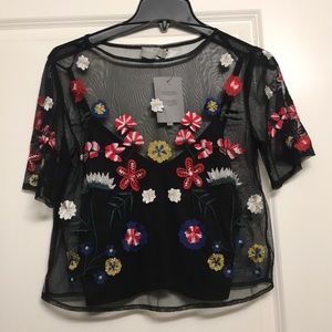 ASOS embroidered floral mesh tee w/ removable tank